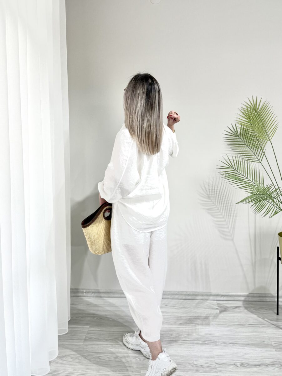 Beyaz Tensel Kumaş Şalvar Model Takım - Görsel 3