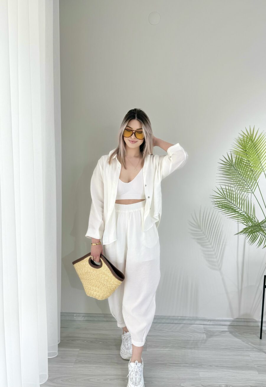 Beyaz Tensel Kumaş Şalvar Model Takım - Görsel 2