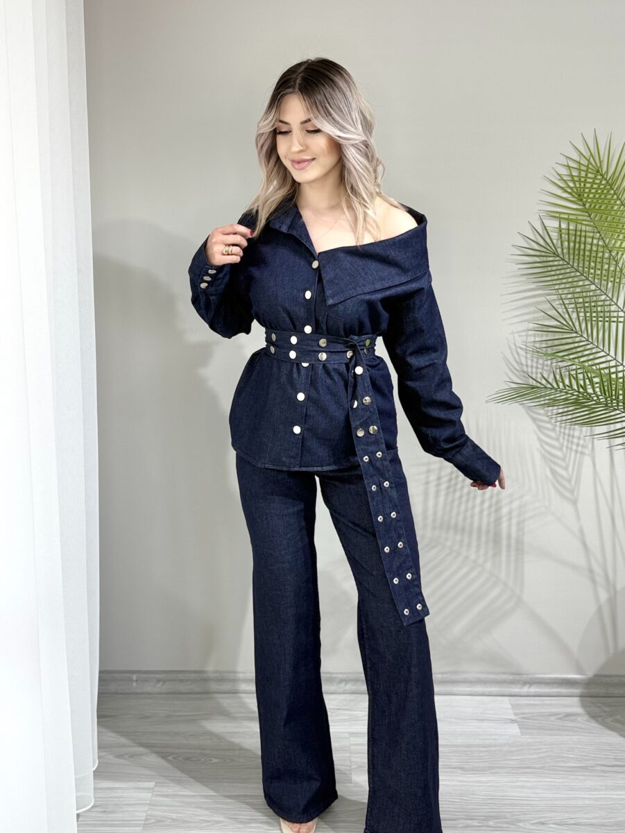 Dobbie Zımba Detaylı Denim Kruvaze Yaka Takım