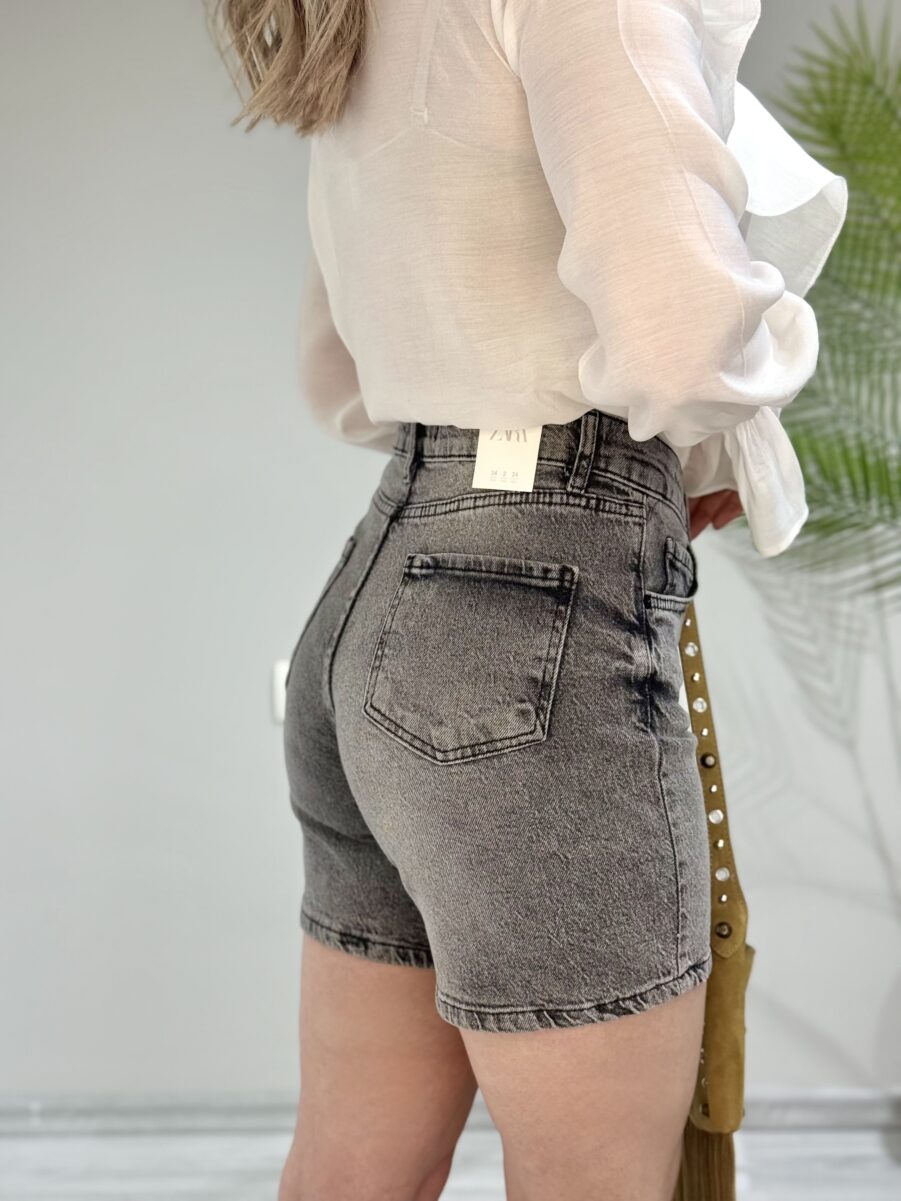 ZR Gri Yıkamalı Fit Denim Şort - Görsel 3