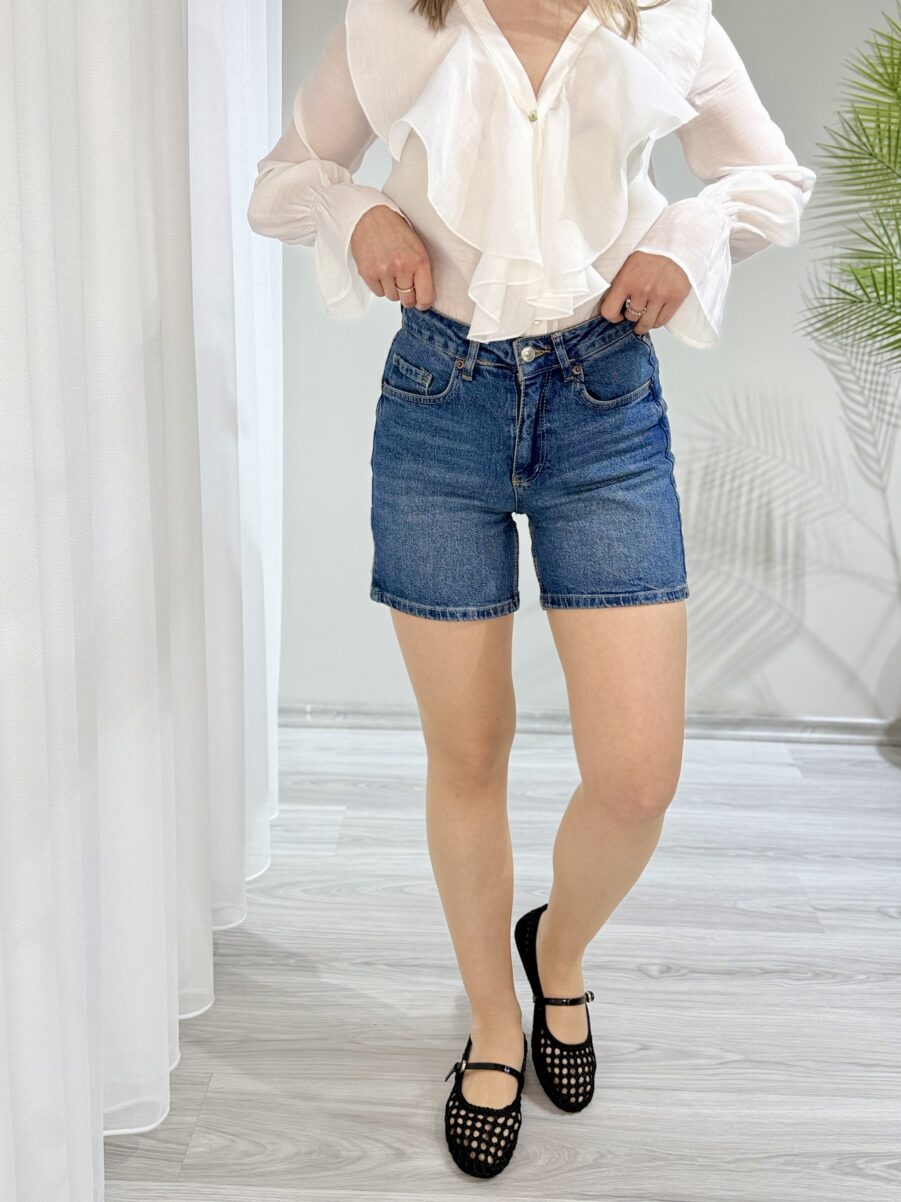 Koyu Mavi Fit Denim Şort - Görsel 2