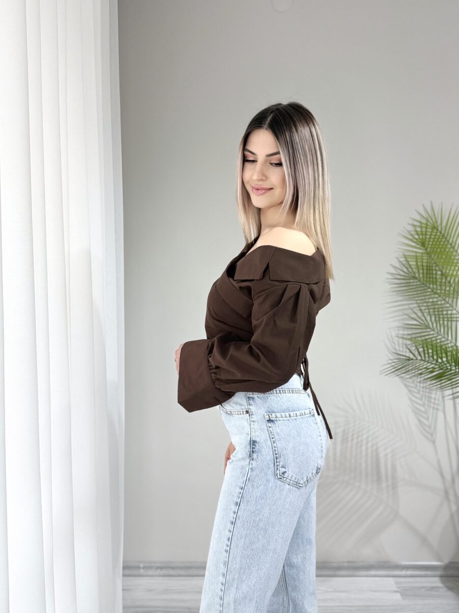 Açık Omuz Drapeli Gömlek - Görsel 3