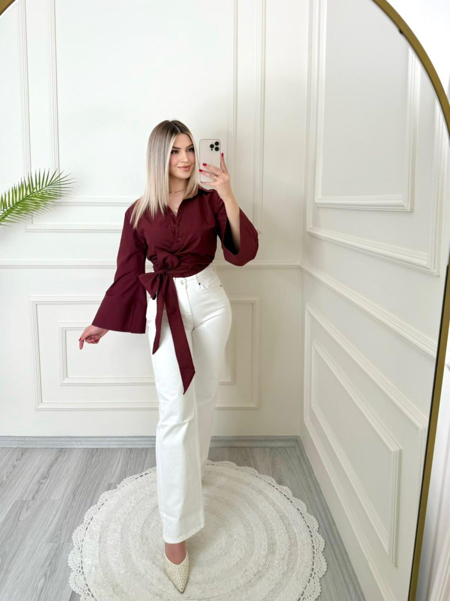 Bordo Bağlamalı Gömlek - Görsel 2