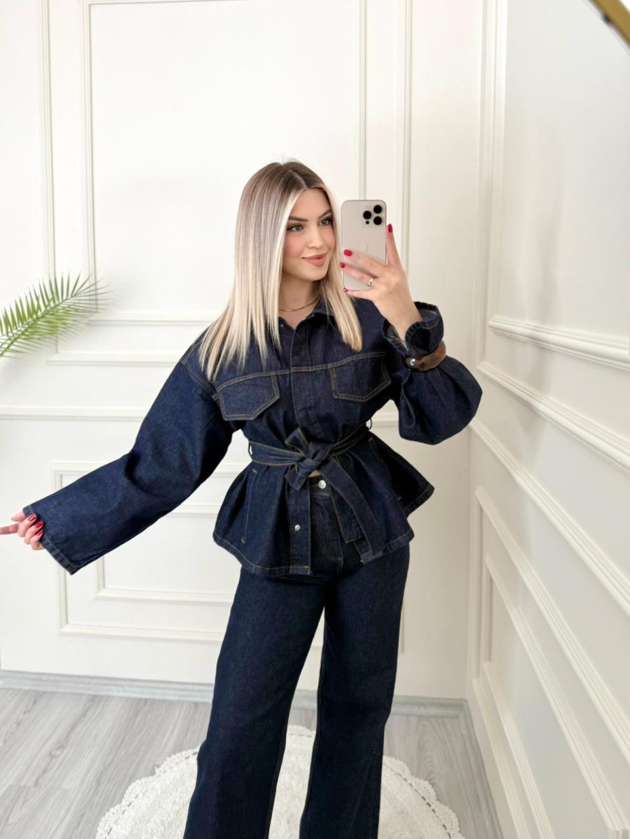 Callow Lacivert Kuşaklı Denim Takım - Görsel 4