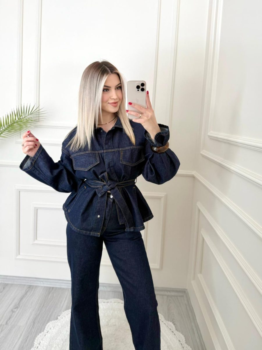 Callow Lacivert Kuşaklı Denim Takım - Görsel 2