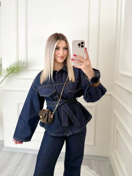 Callow Lacivert Kuşaklı Denim Takım