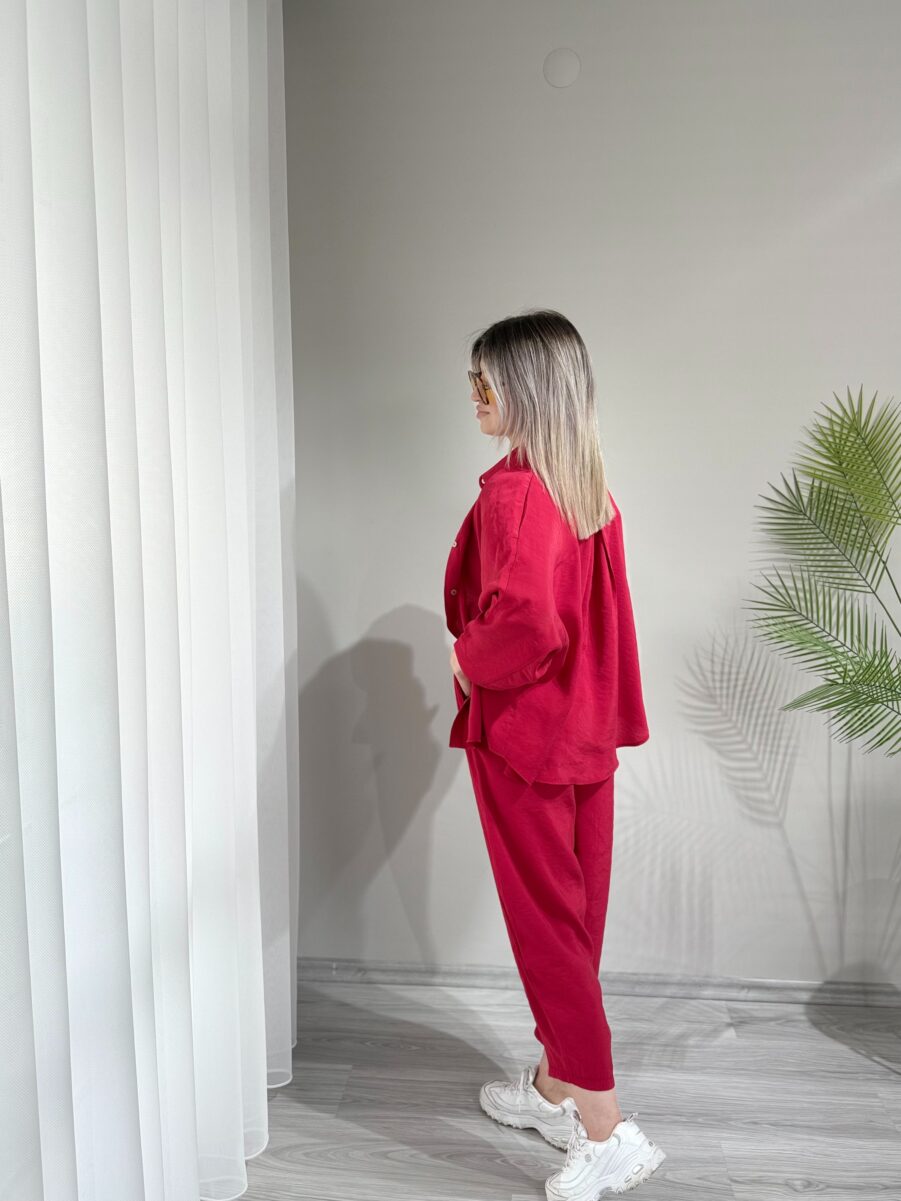 Kırmızı Tensel Kumaş Şalvar Model Takım - Görsel 4