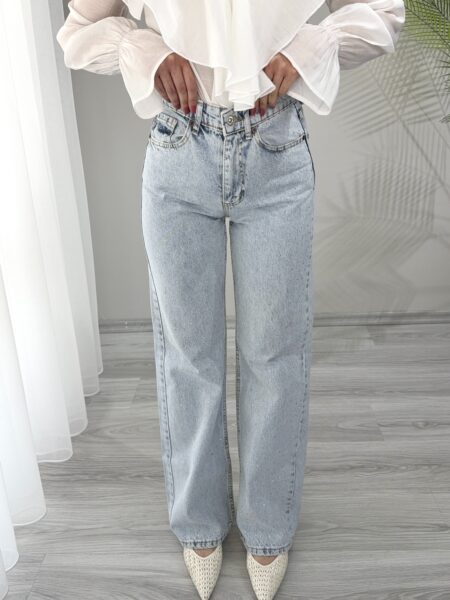 Ice Blue Taşlı Geniş Paça Jean