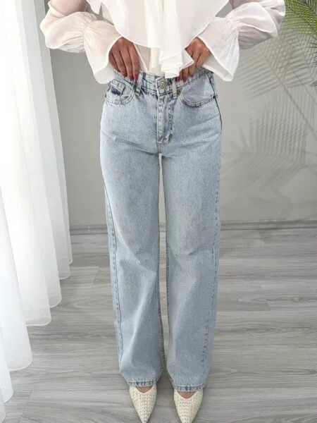 Ice Blue Taşlı Geniş Paça Jean