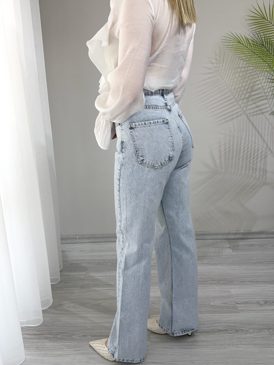Ice Blue Taşlı Geniş Paça Jean - Görsel 2