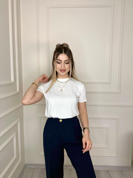 Beyaz Oysh Modal Kumaş Lazer Kesim Tişört