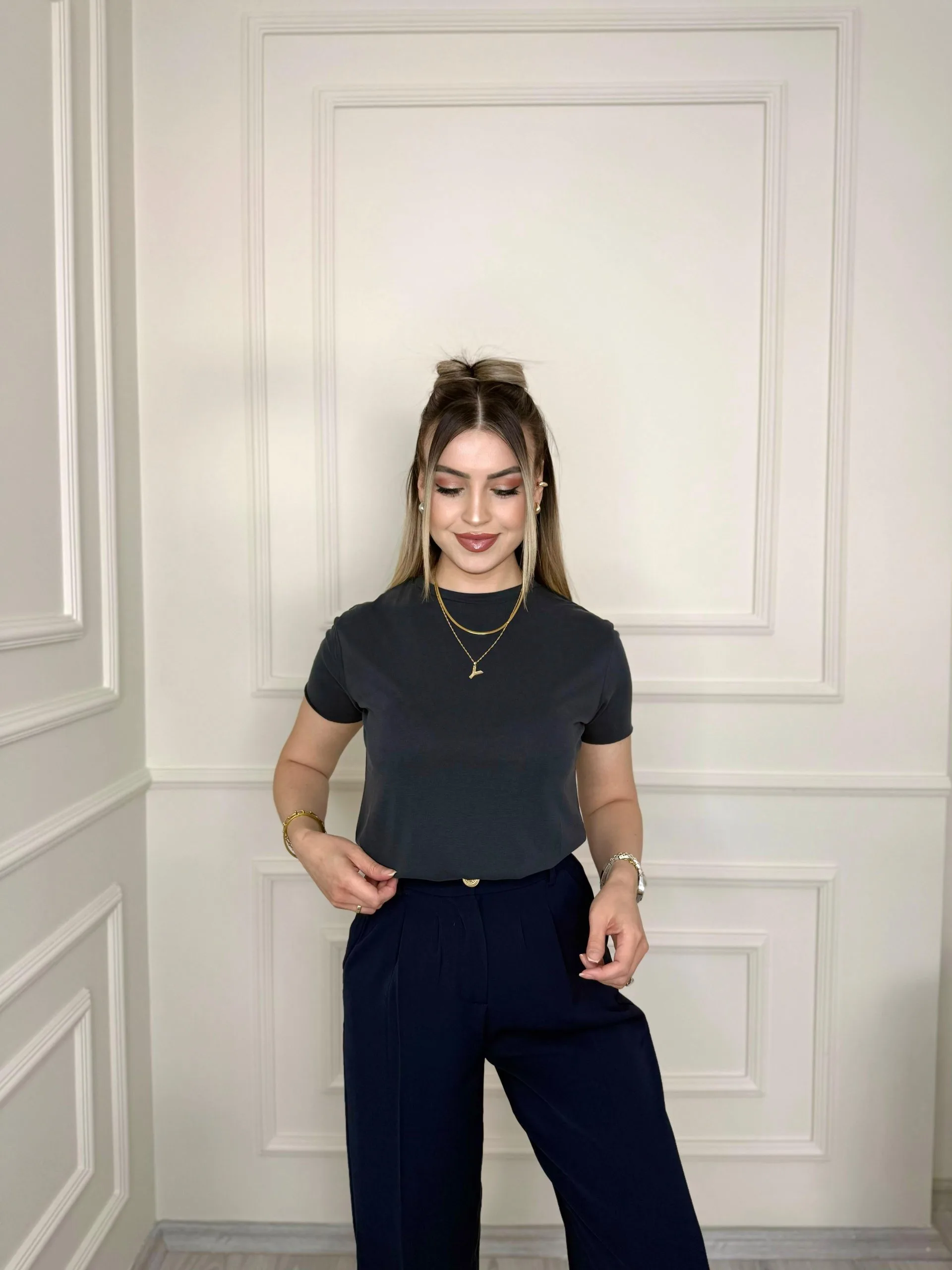 Füme Oysh Modal Kumaş Lazer Kesim Tişört 2 Füme Oysh Modal Kumaş Lazer Kesim Tişört - Görsel 2