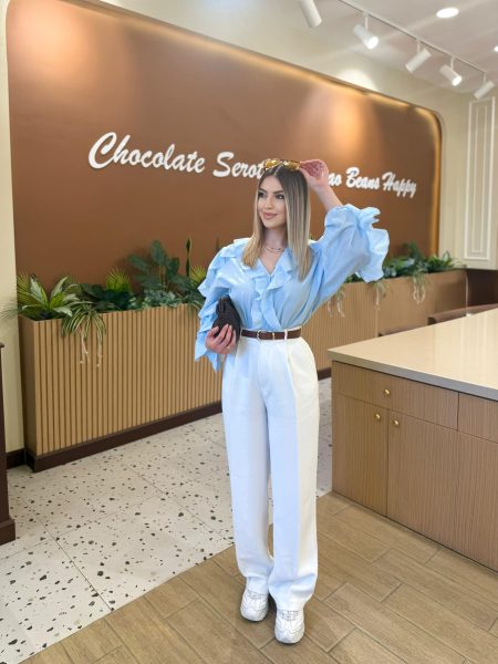 Beyaz Dökümlü Palazzo Pantolon