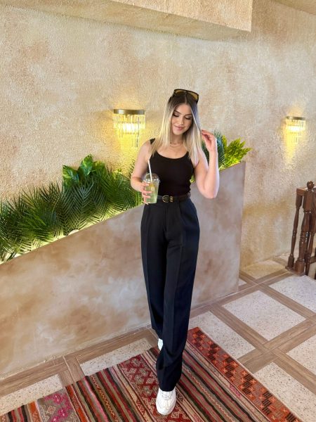 Siyah Dökümlü Palazzo Pantolon