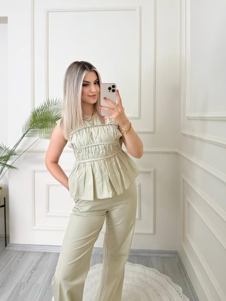 Taş Rengi Layer Bluz Pantolon Takım