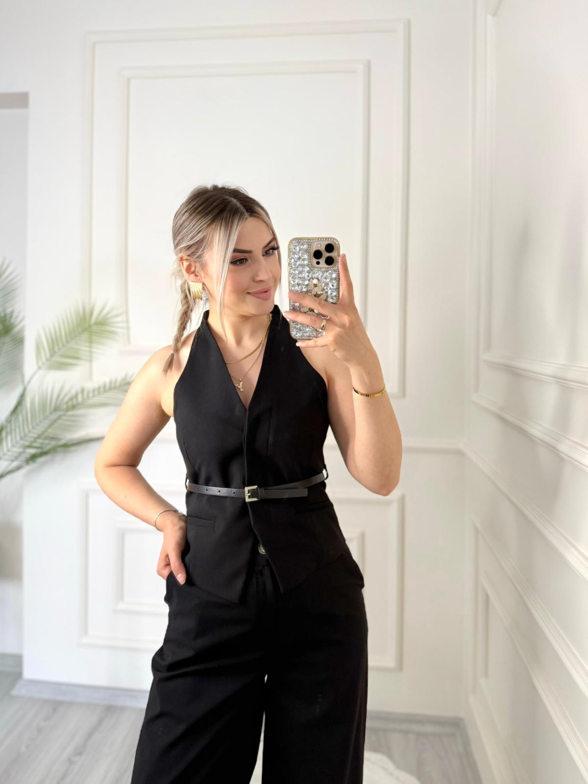 Siyah Dik Çizgili Yelek Pantolon Takım 1 Siyah Dik Çizgili Yelek Pantolon Takım