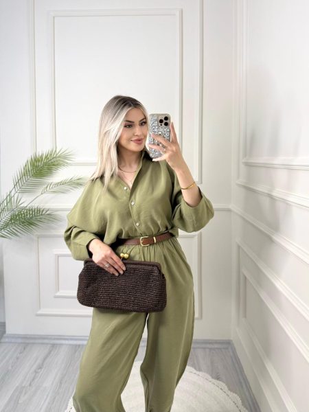 Yeşil Tensel Kumaş Şalvar Model Takım