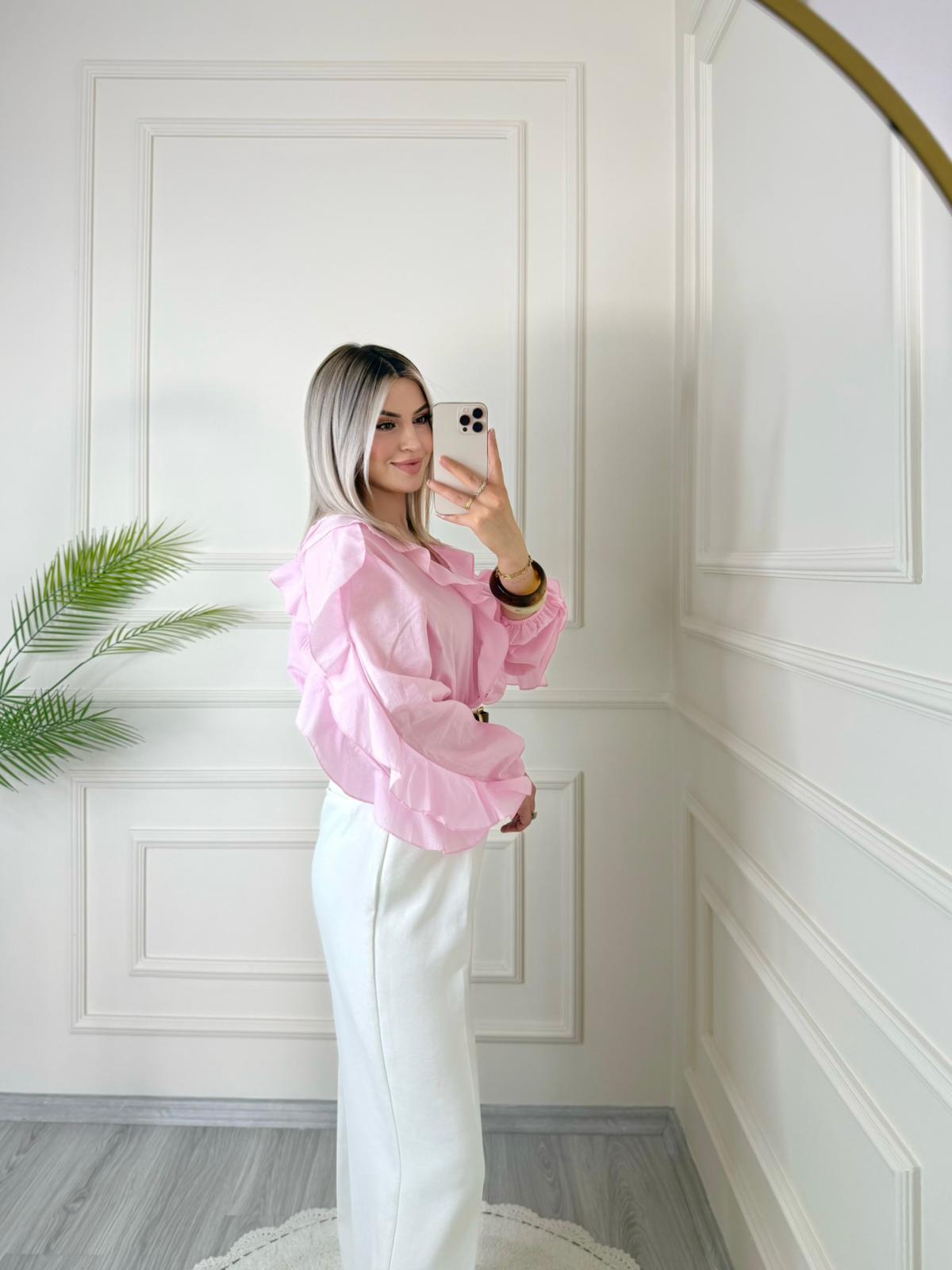 Pembe Volanlı Fırfırlı Transparan Gömlek 2 Pembe Volanlı Fırfırlı Transparan Gömlek - Görsel 2