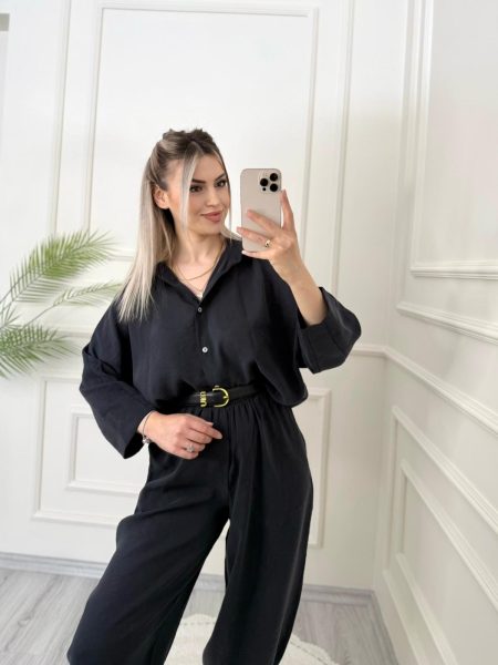 Siyah Tensel Kumaş Şalvar Model Takım