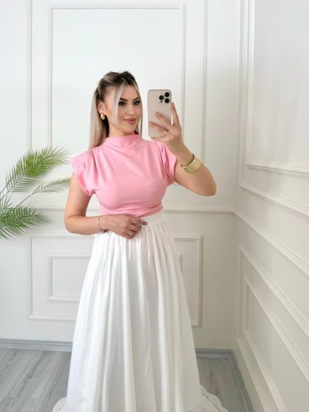 Pembe Vatkalı Asimetrik Bluz