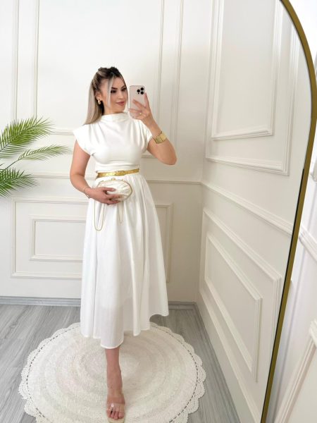 Beyaz Pinterest Dökümlü Premium Etek