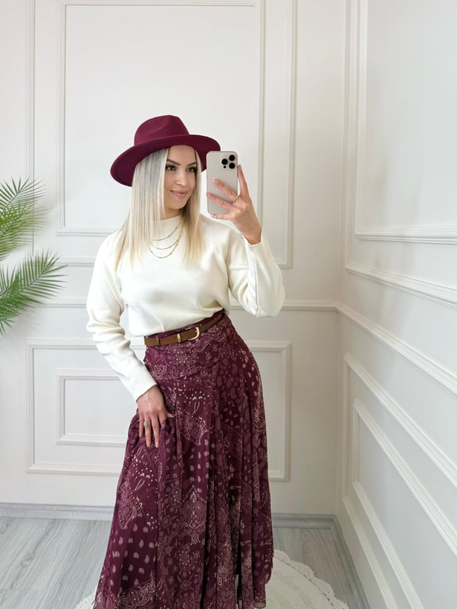 Bordo Şal Desen Etek