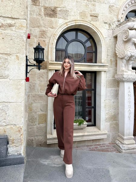 En Yeniler 21 Kahverengi Önü Dikiş Detaylı Pantolon Sweat Takım