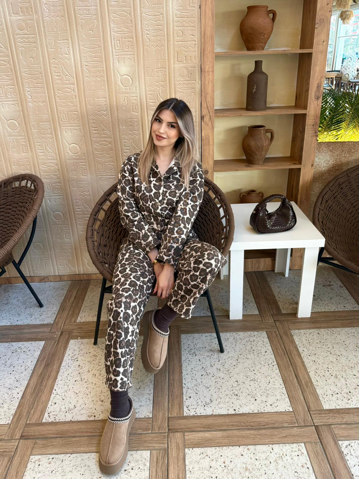 Denim Leopar Desenli Ceket Pantolon Takım 3 Denim Leopar Desenli Ceket Pantolon Takım - Görsel 3