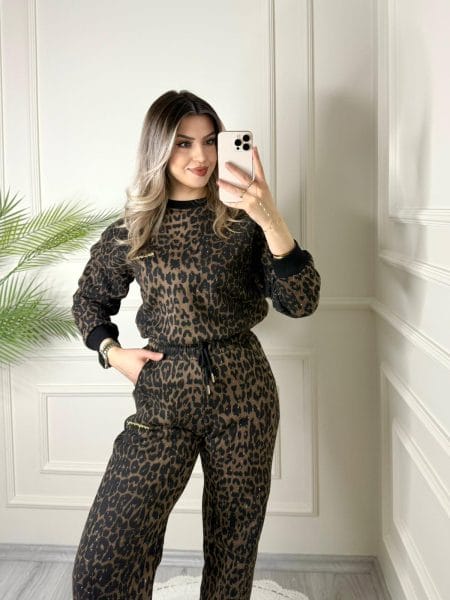 M*U Taş İşlemeli Leopar Takım