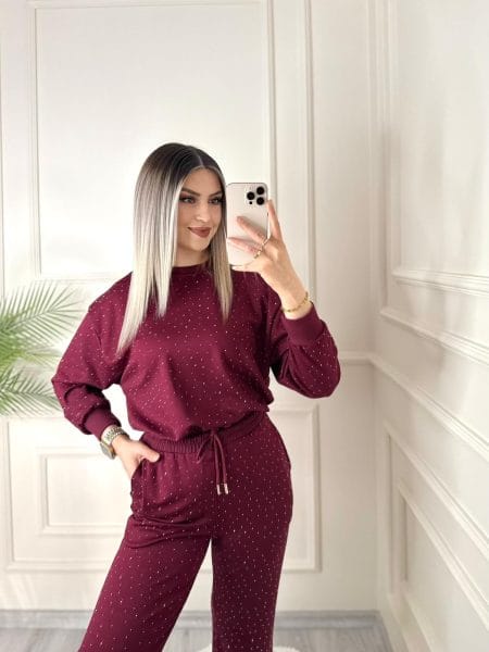 Bordo Oysho Taş İşlemeli Takım