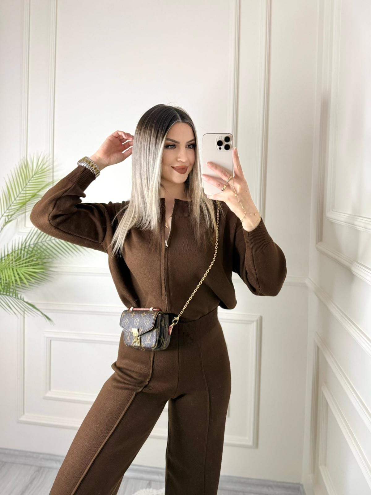 Kahverengi Çift Fermuarlı Triko Takım 3 Kahverengi Çift Fermuarlı Triko Takım - Görsel 3