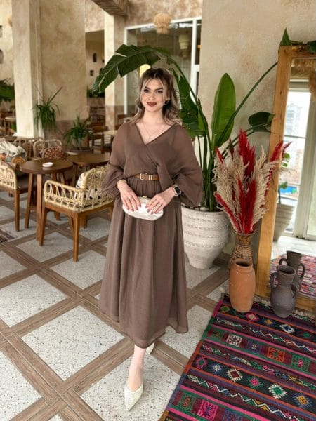 Kahve Transparan Kimono Etek Takım