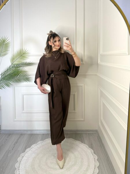 Charlie Kahve Gold Aksesuarlı Tensel Takım