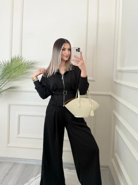 Ana Sayfa 1 Siyah Kemer Detaylı Ceket Pantolon Oys Takım