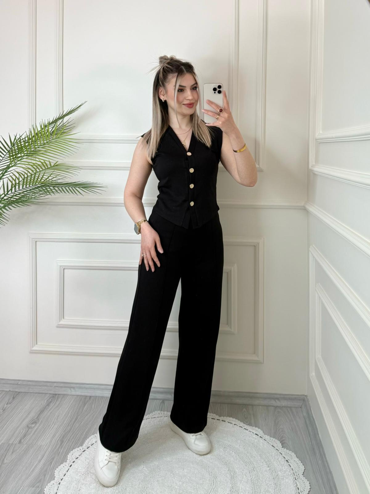 Siyah ZR Marka Gold Düğmeli Yelekli Takım 2 Siyah ZR Marka Gold Düğmeli Yelekli Takım - Görsel 2