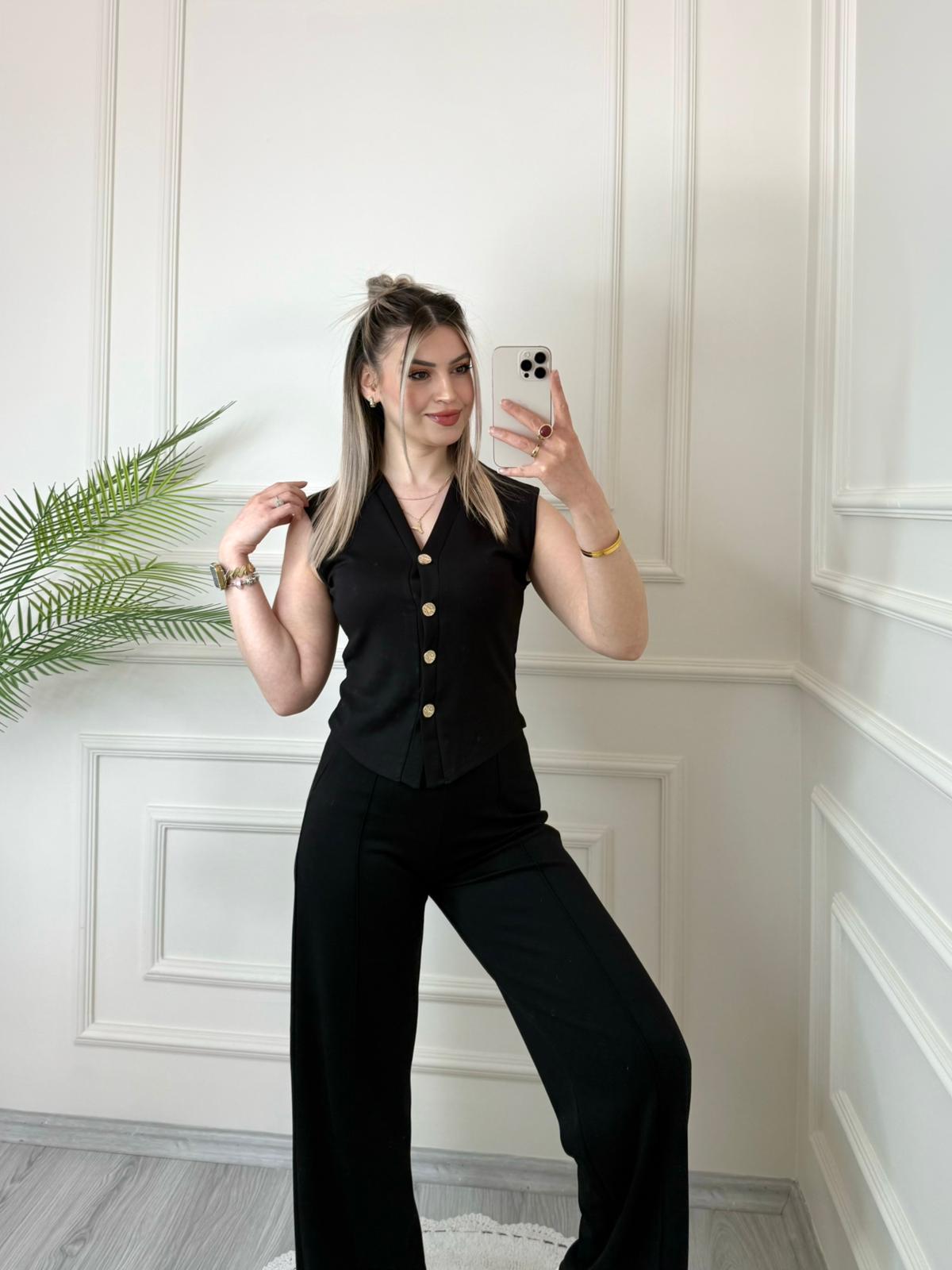 Siyah ZR Marka Gold Düğmeli Yelekli Takım 3 Siyah ZR Marka Gold Düğmeli Yelekli Takım - Görsel 3