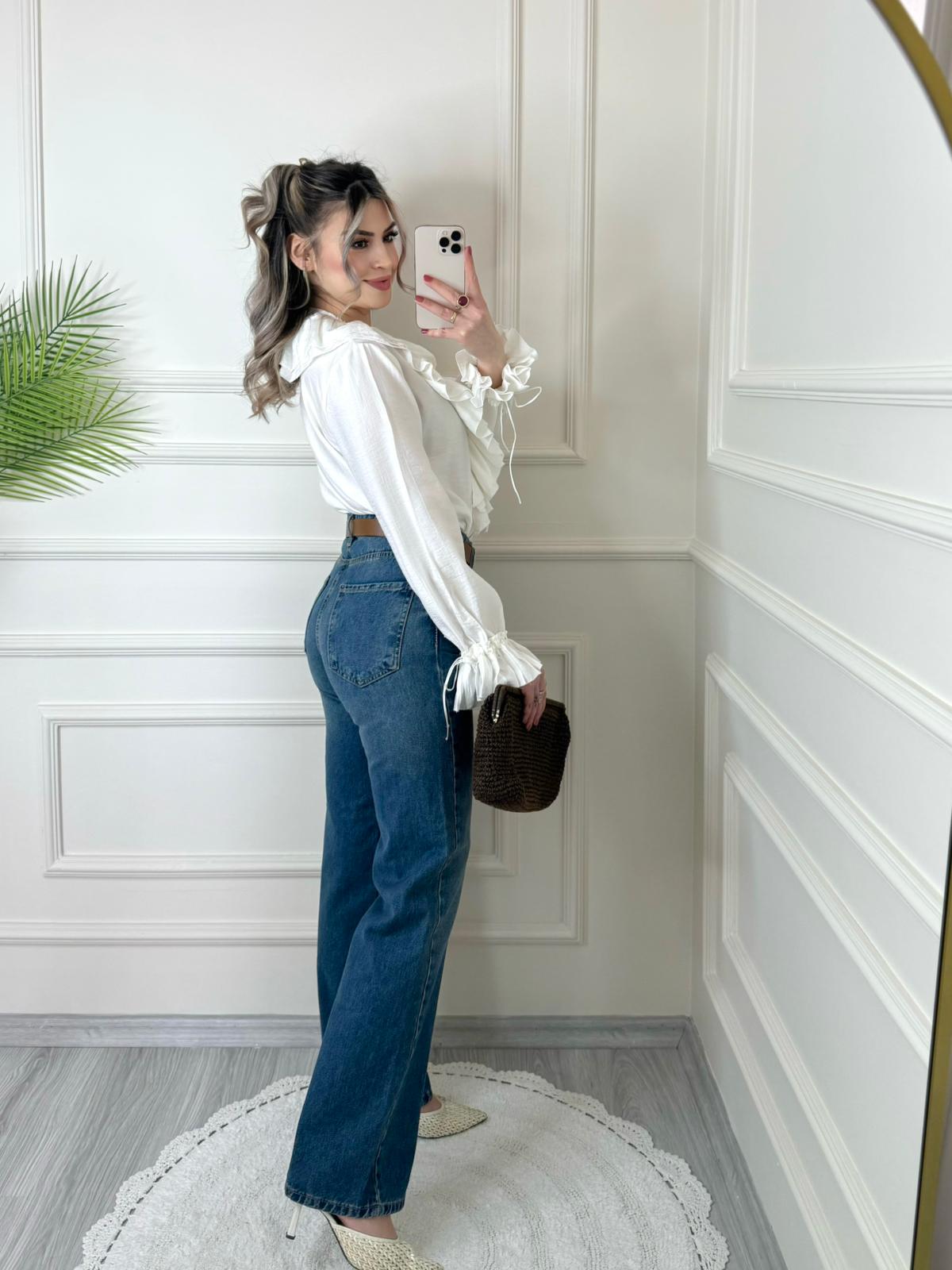 Beyaz ZR Marka Volanlı Gömlek 3 Beyaz ZR Marka Volanlı Gömlek - Görsel 3