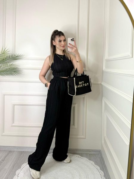 Siyah Sıfır Kollu Dokulu Takım