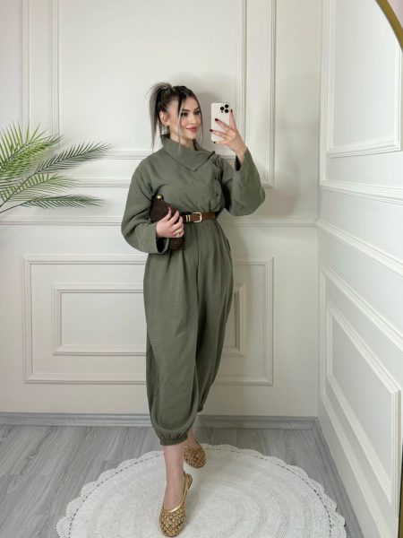 Yeşil Dik Yaka Şalvar Takım