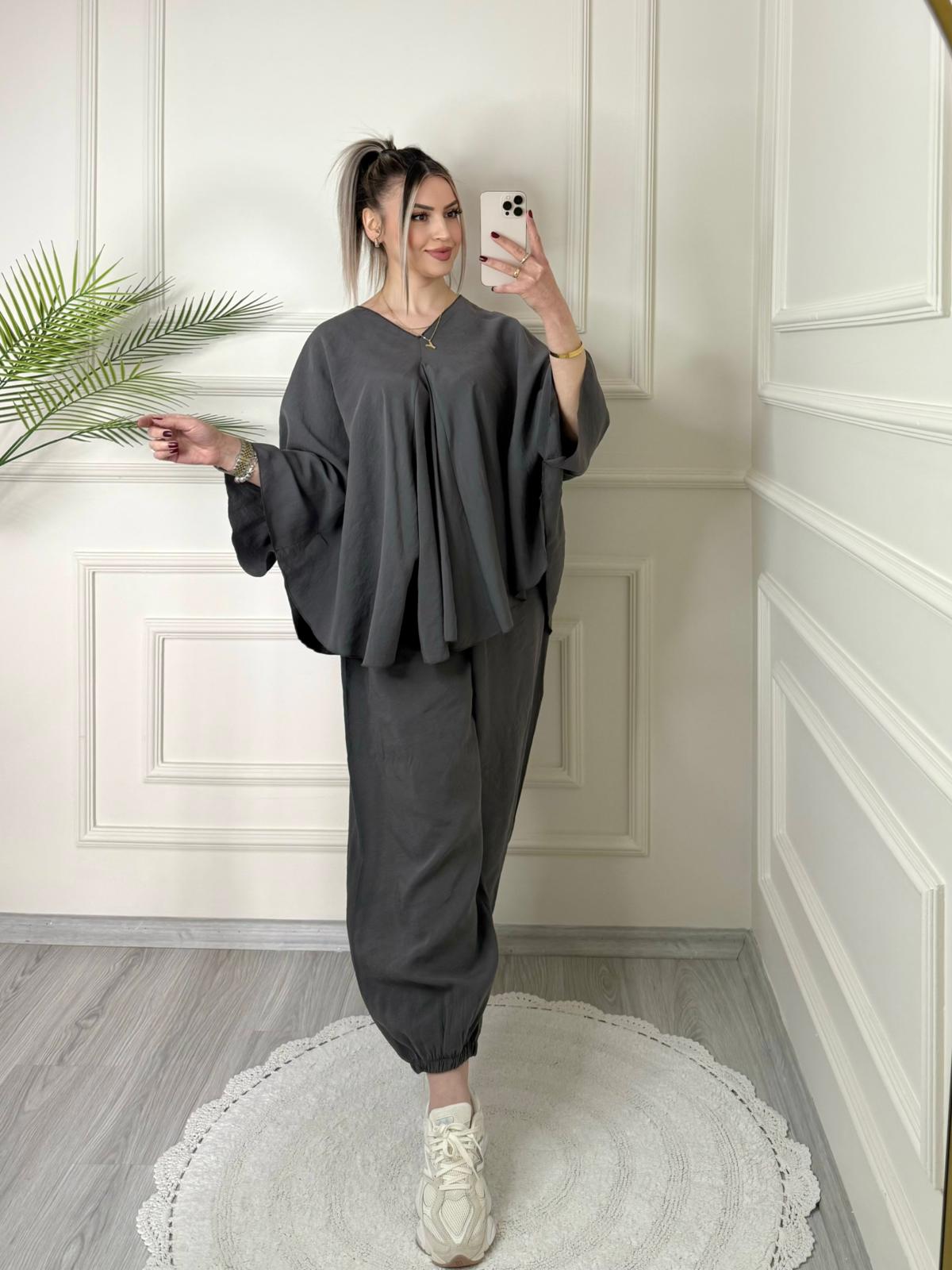 Antrasit Tensel Yarasa Kol Bluz Şalvar Pantolon Takım 2 Antrasit Tensel Yarasa Kol Bluz Şalvar Pantolon Takım - Görsel 2