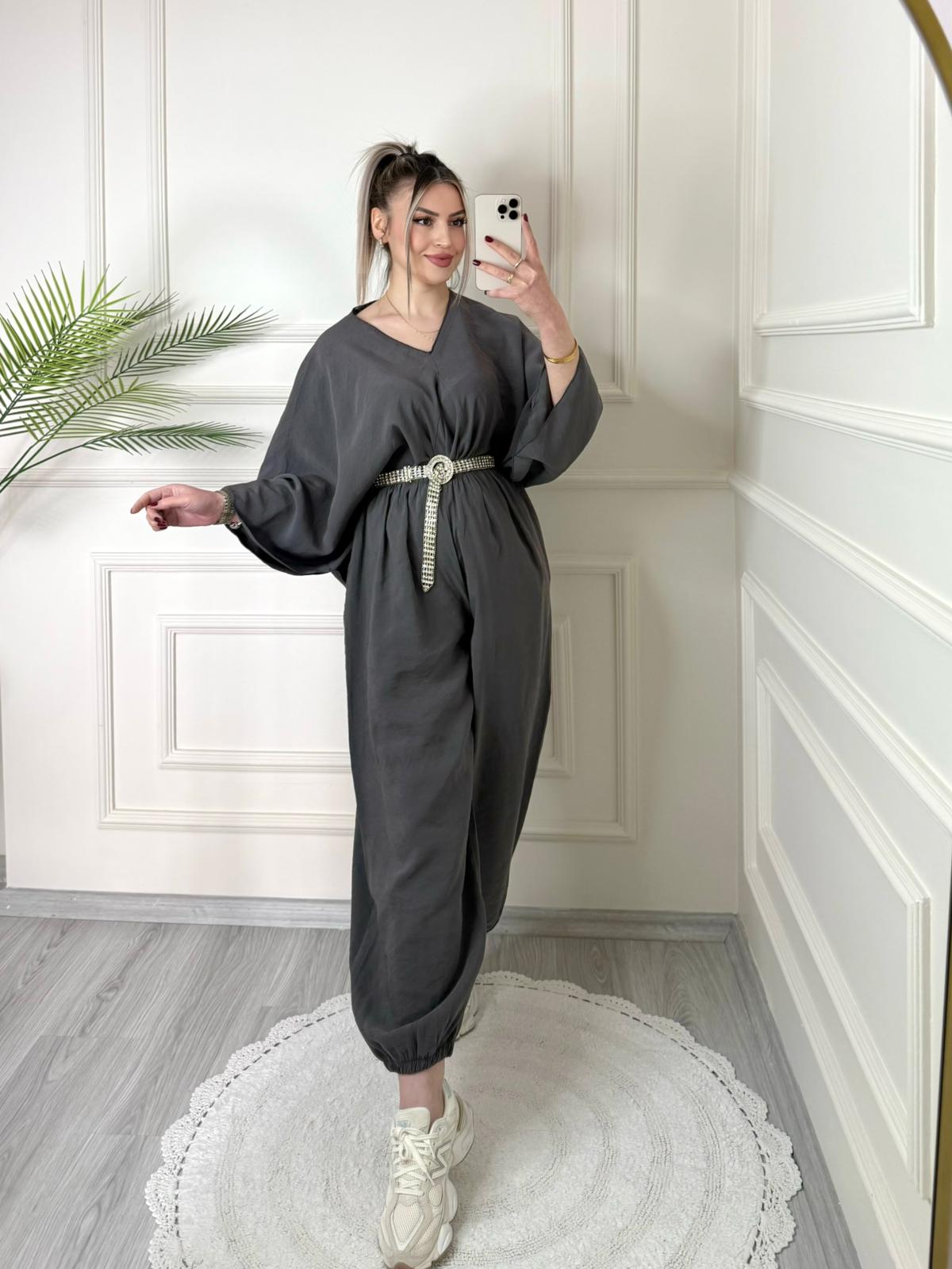 Antrasit Tensel Yarasa Kol Bluz Şalvar Pantolon Takım 3 Antrasit Tensel Yarasa Kol Bluz Şalvar Pantolon Takım - Görsel 3