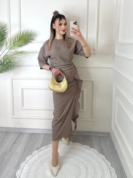 Vizon Morley Yanı Büzgü Detaylı Elbise