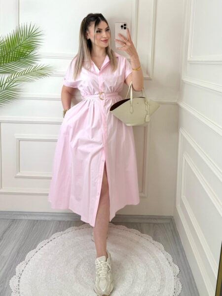 Pembe Solaro Kemerli Elbise
