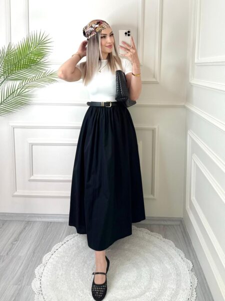 Siyah Beyaz Debose Kısa Kollu Elbise