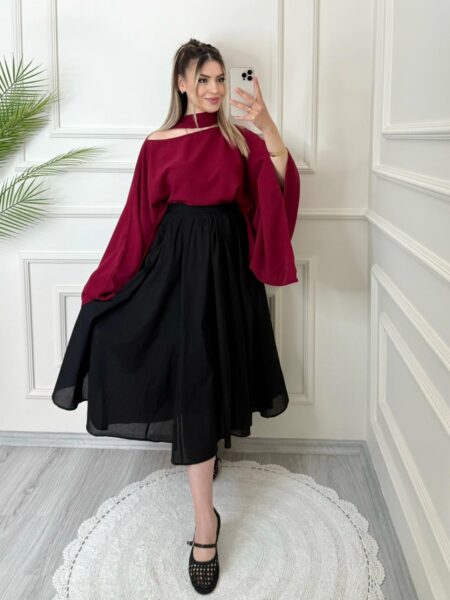 Siyah Pinterest Dökümlü Premium Etek