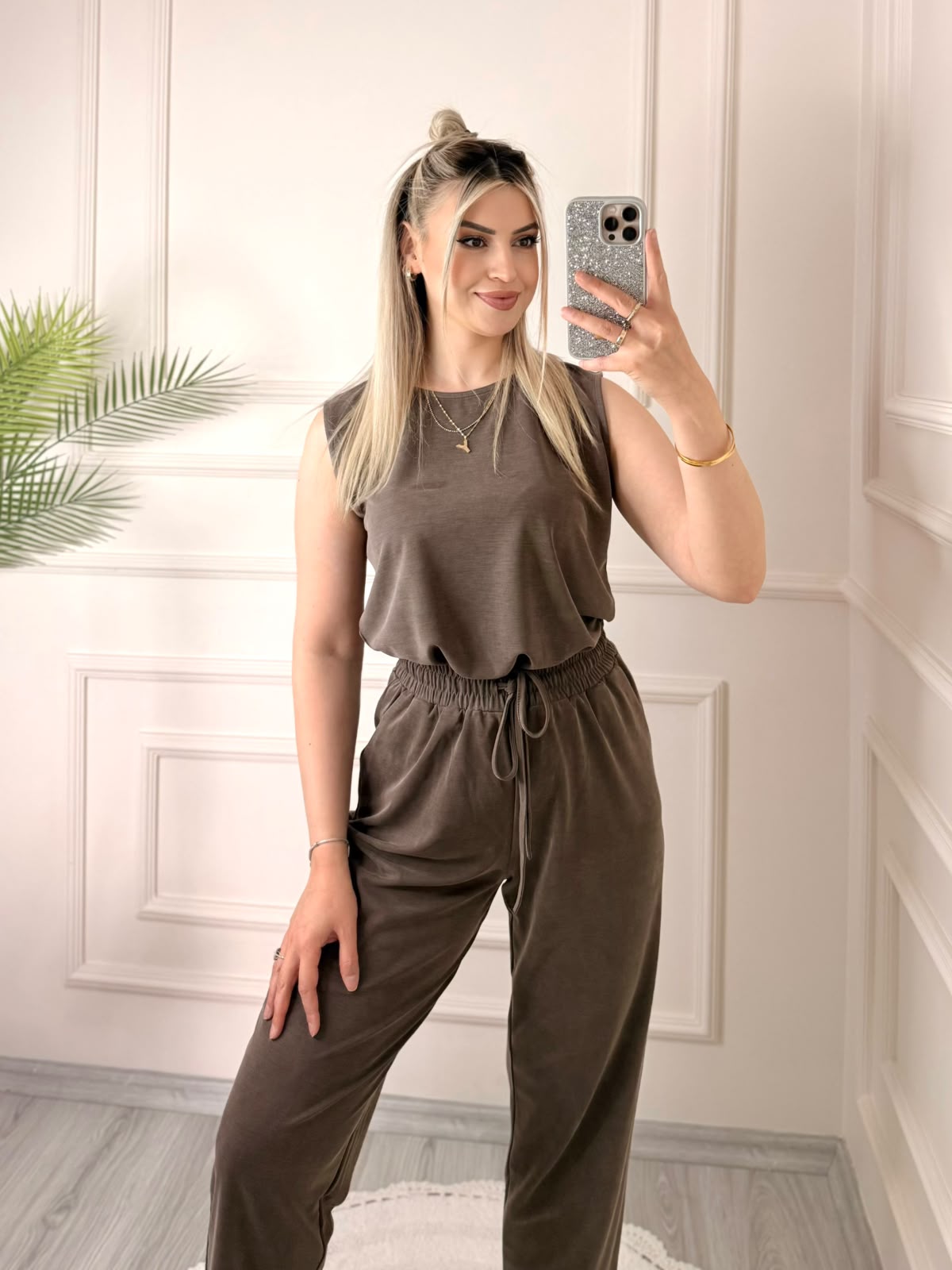 Kahve Modal Sıfır Kol Bluz Pantolon Takım 3 Kahve Modal Sıfır Kol Bluz Pantolon Takım - Görsel 3