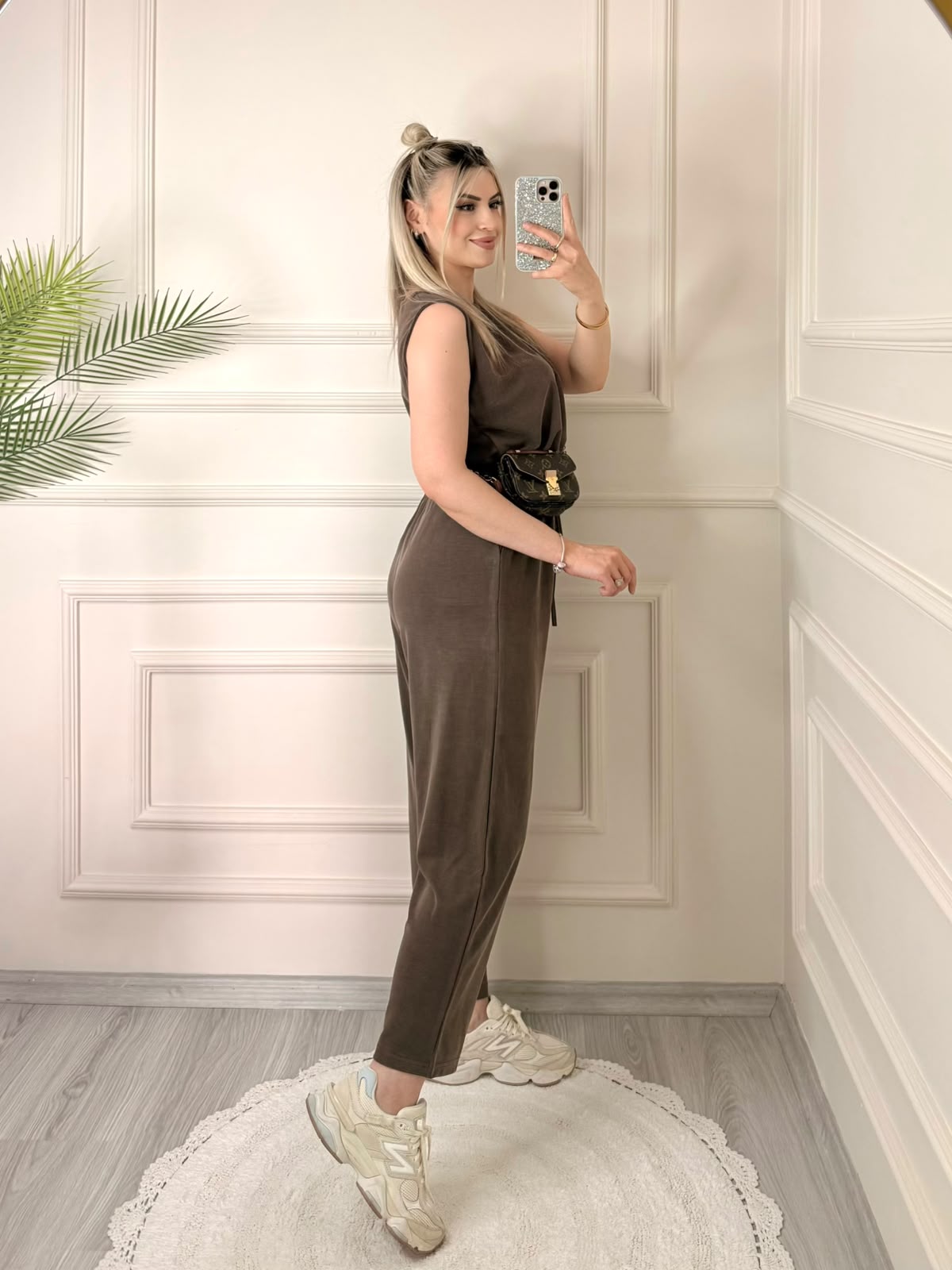 Kahve Modal Sıfır Kol Bluz Pantolon Takım 4 Kahve Modal Sıfır Kol Bluz Pantolon Takım - Görsel 4