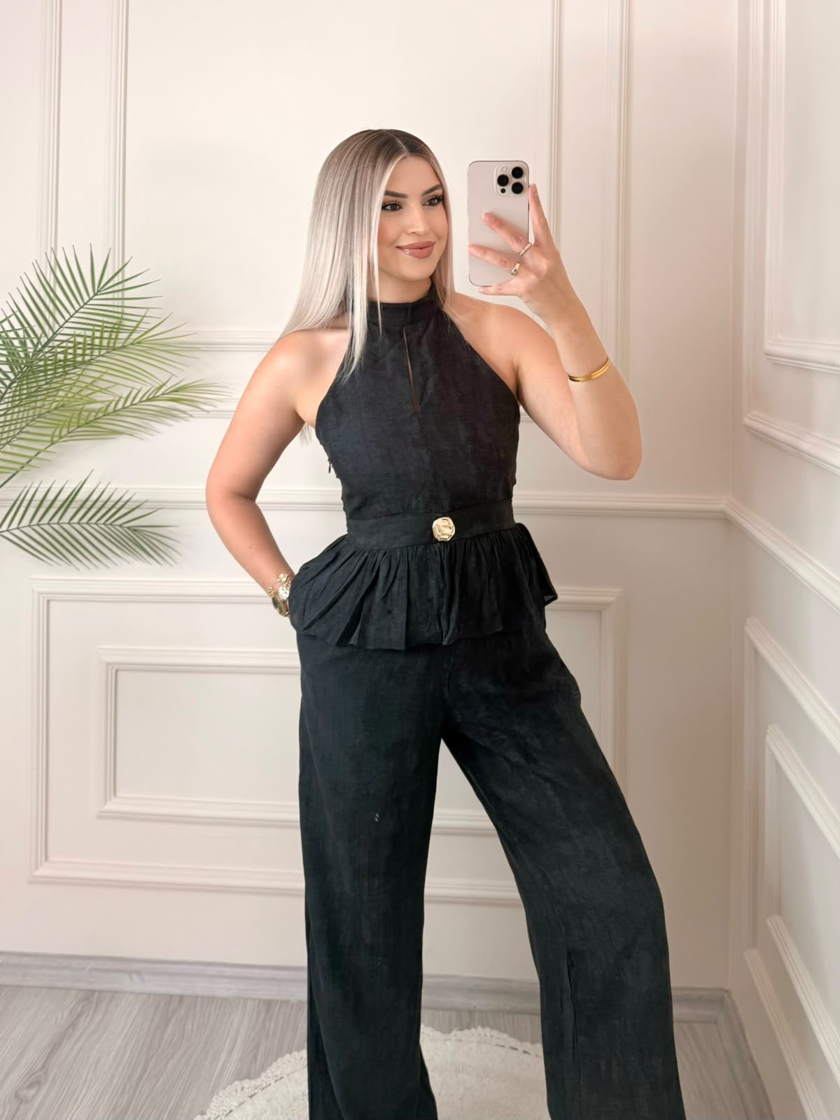Siyah Gold Düğme Detaylı Bluz Pantolon Takım 3 Siyah Gold Düğme Detaylı Bluz Pantolon Takım - Görsel 3