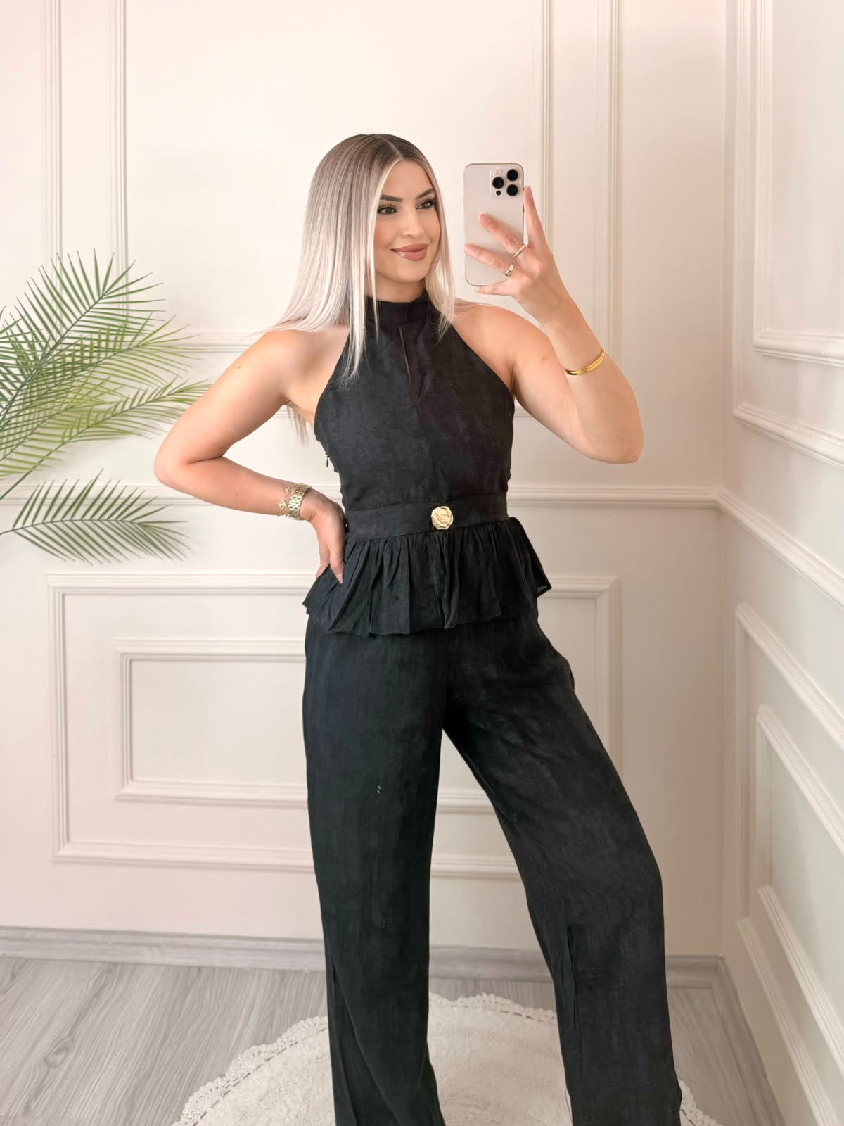 Siyah Gold Düğme Detaylı Bluz Pantolon Takım 4 Siyah Gold Düğme Detaylı Bluz Pantolon Takım - Görsel 4