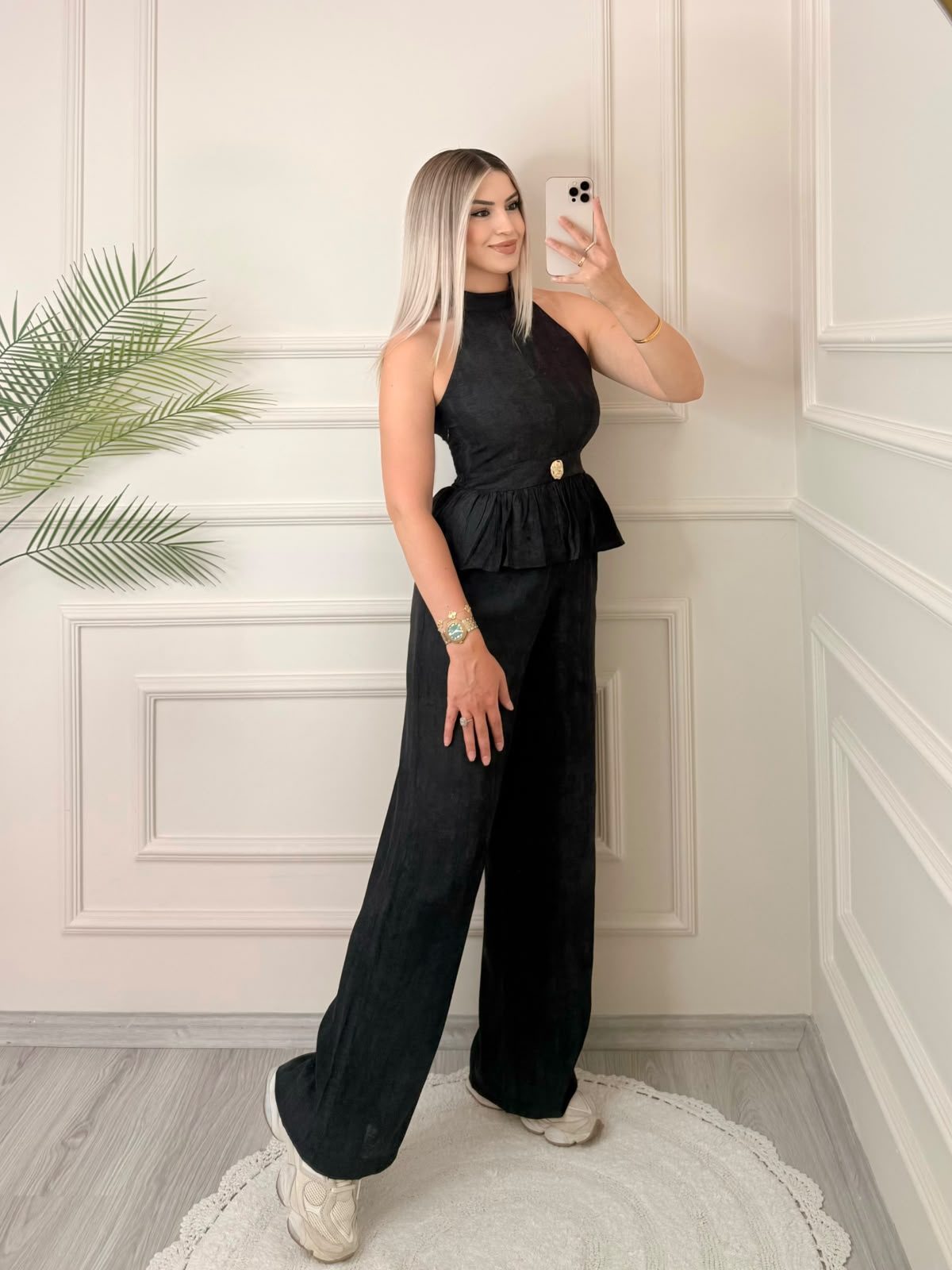 Siyah Gold Düğme Detaylı Bluz Pantolon Takım 5 Siyah Gold Düğme Detaylı Bluz Pantolon Takım - Görsel 5